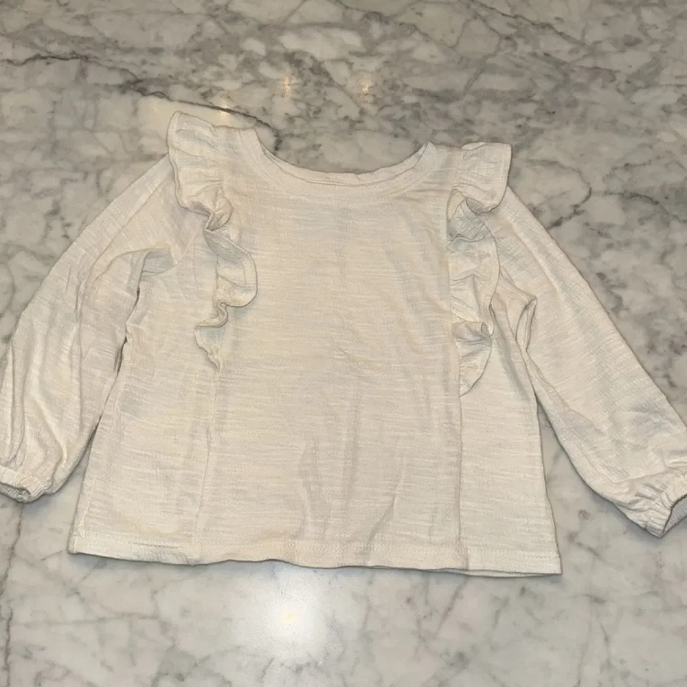 Cat & Jack White Ruffle Top with Navy and Tan Leggings Bundle 2T